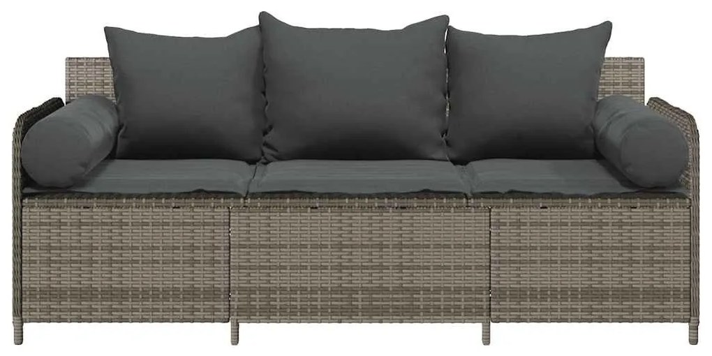3 személyes szürke polyrattan kerti kanapé párnával