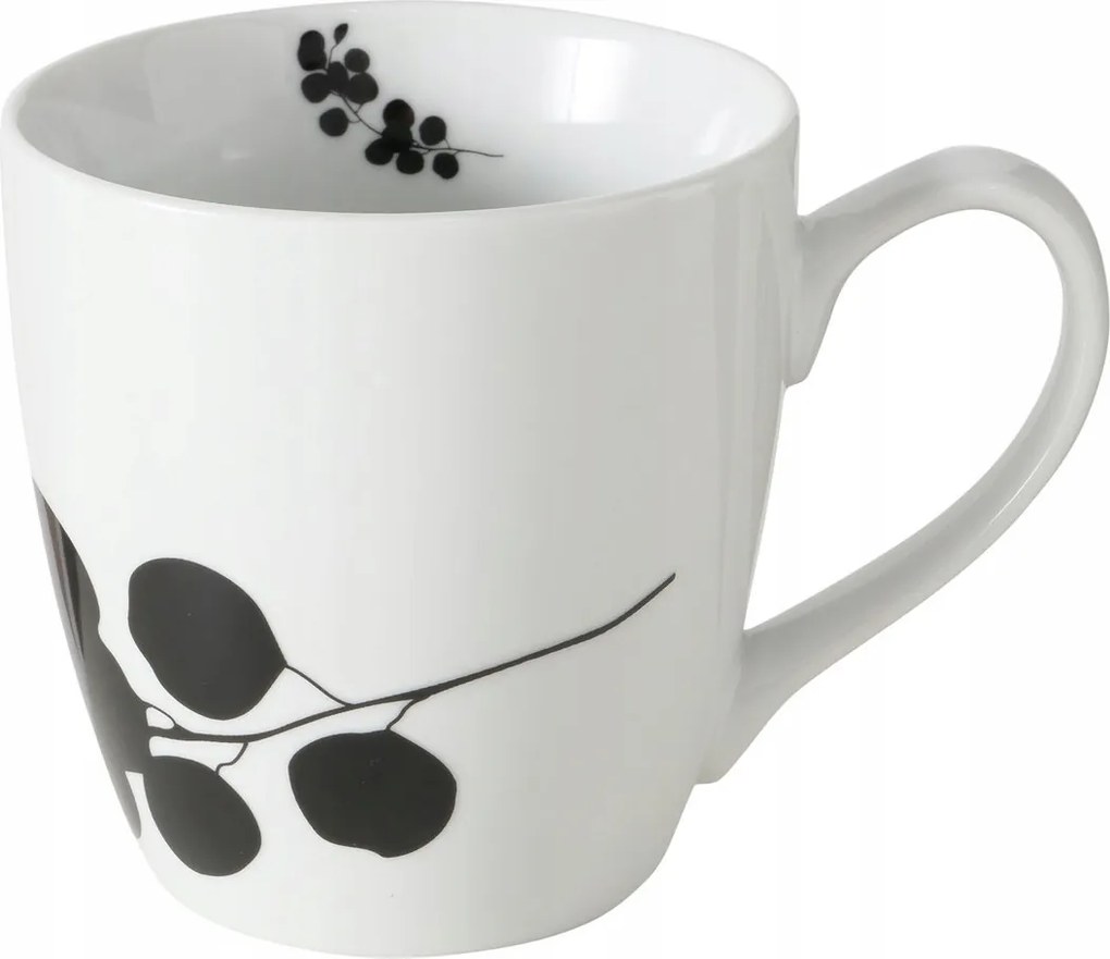 Fehér Porcelán Bögre Kerámia Fekete Levelekkel 480 ML