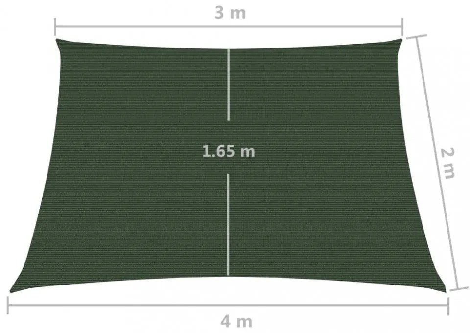 sötétzöld HDPE napvitorla 160 g/m² 3/4 x 2 m