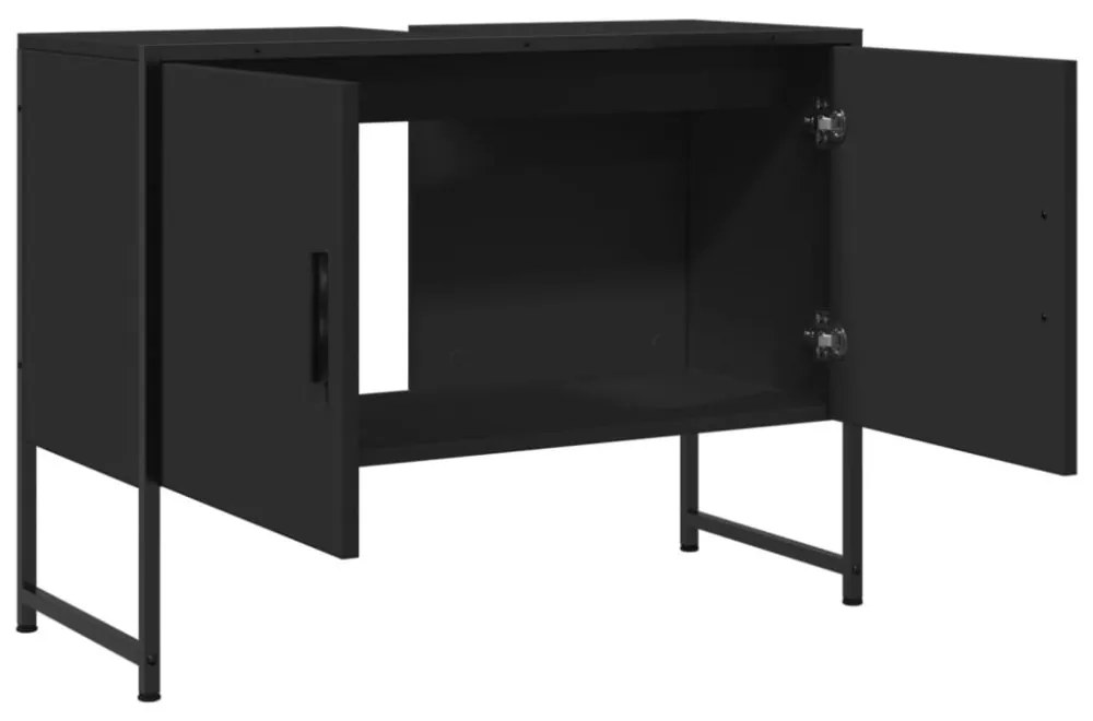 fekete szerelt fa fürdőszobai mosdószekrény 80 x 33 x 60 cm