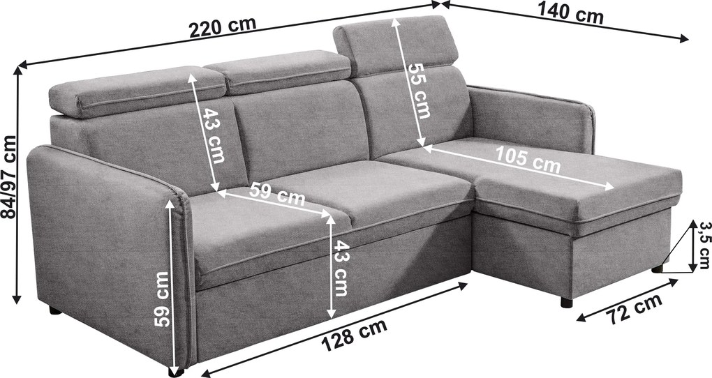 Kinyitható ülőgarnitúra, világosszürke, ALECHANDRO B ROH