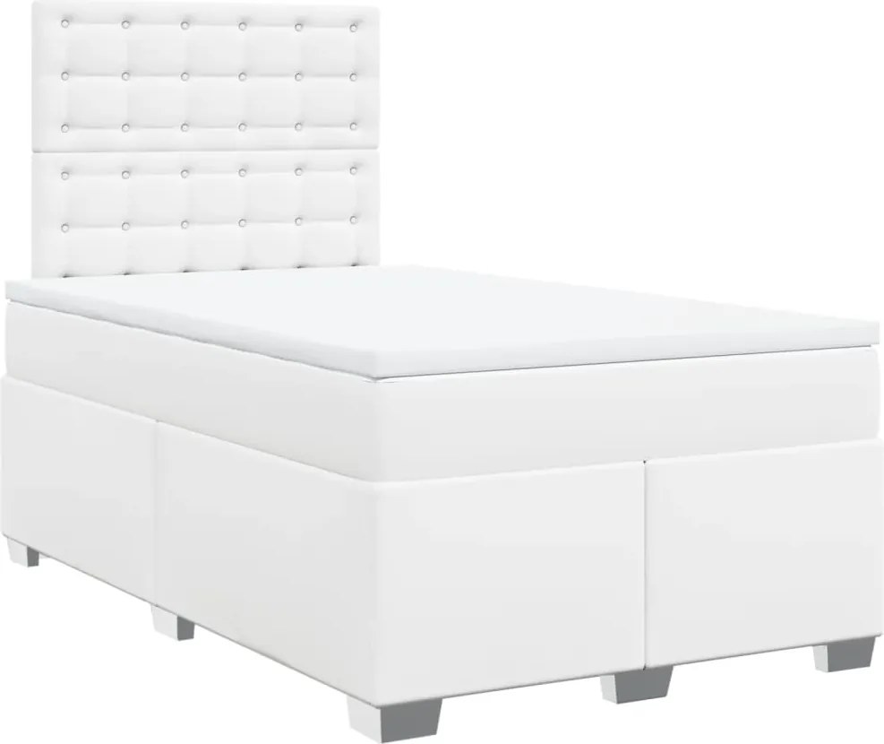vidaXL fehér műbőr rugós ágy matraccal 120 x 200 cm