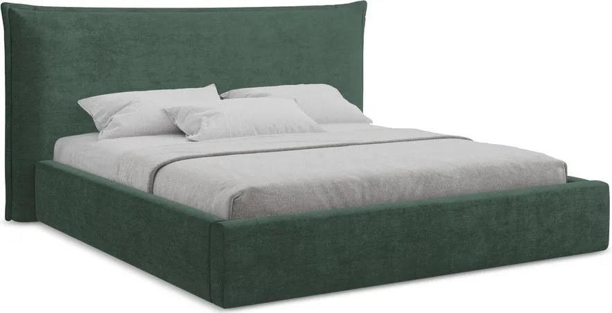 Zöld kárpitozott ágyneműtartós franciaágy ágyráccsal 140x200 cm Esala – Makamii