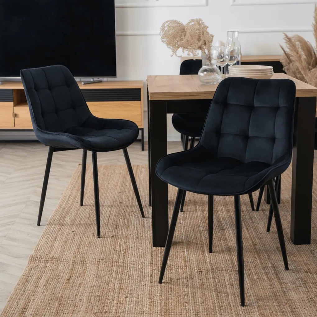 Étkezőgarnitúra 4 db. Fekete Chiris székkel. Bővíthető asztal MAX 80-160 cm