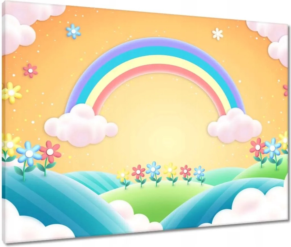 Vászonkép 80x60 Színes virágok és szivárvány