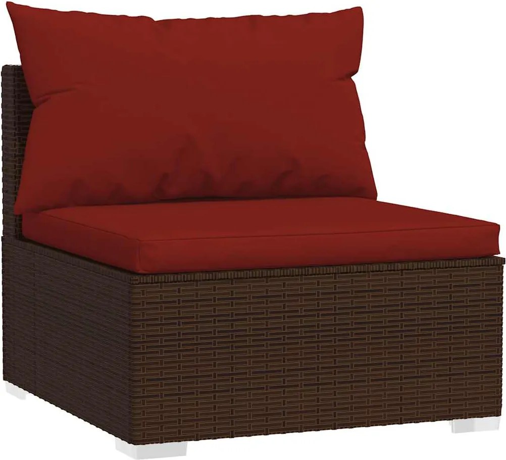 vidaXL barna polyrattan kerti középső kanapé párnákkal