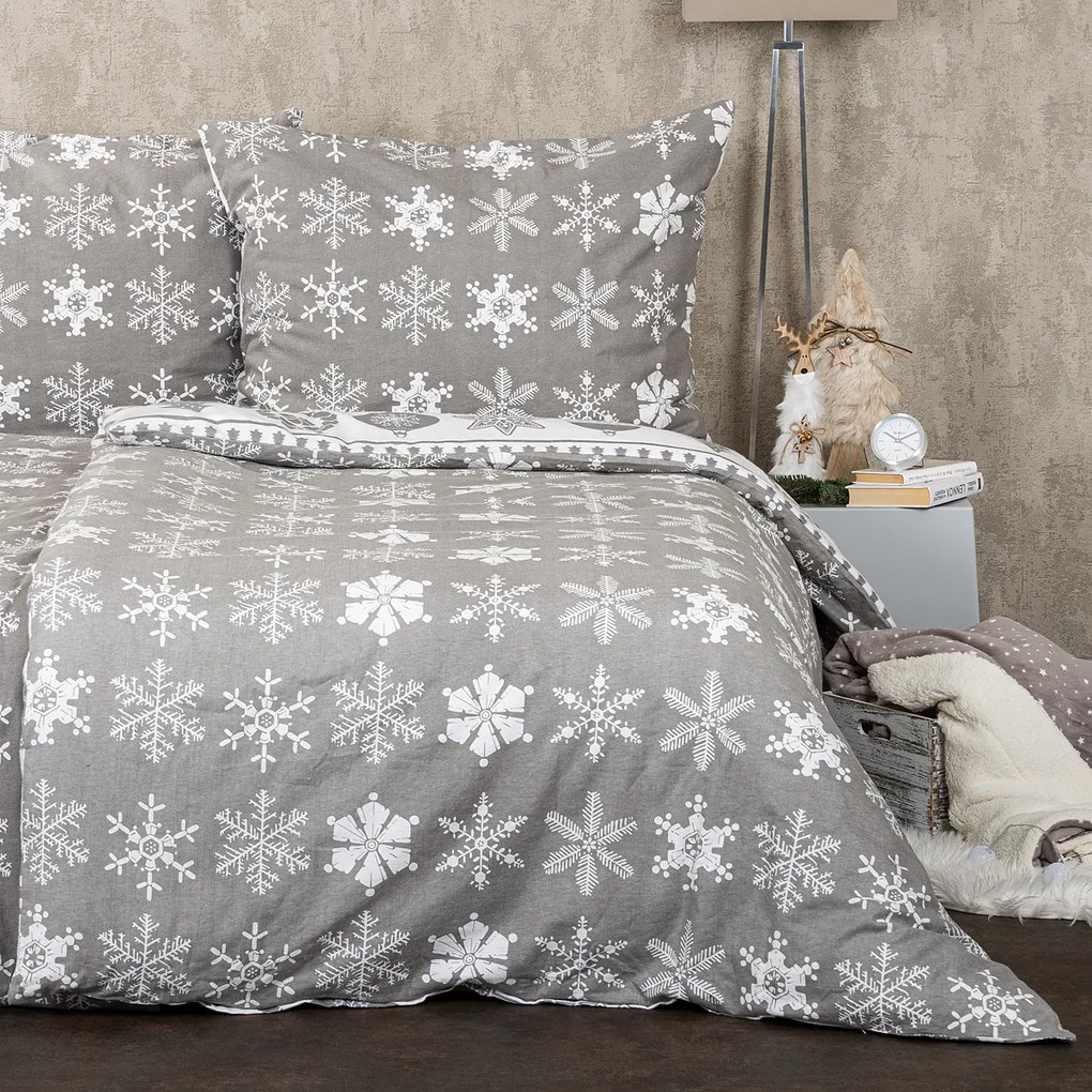 4Home Christmas Time flanel ágyneműhuzat, szürke, 140 x 220 cm, 70 x 90 cm