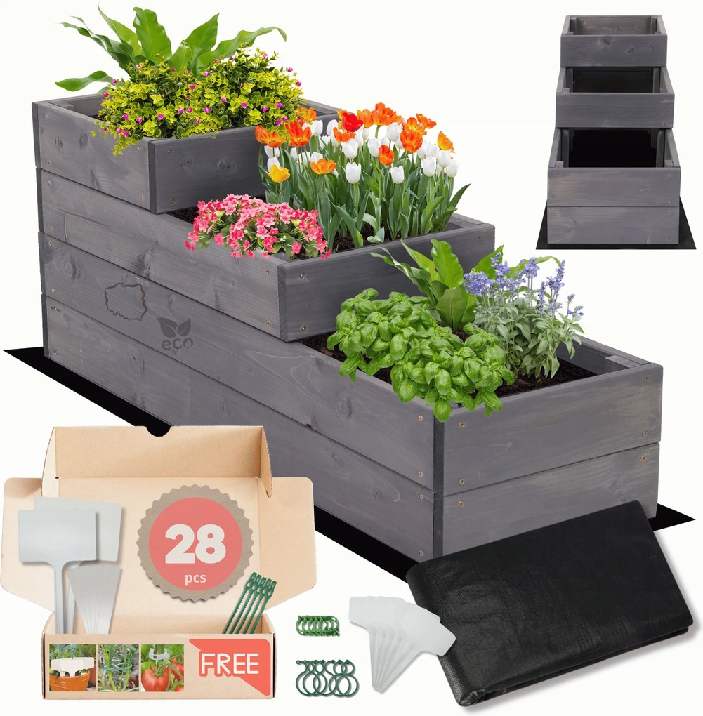 Zöldségtartó láda emeletes virágtartó ágyás impregnált 36x30x90