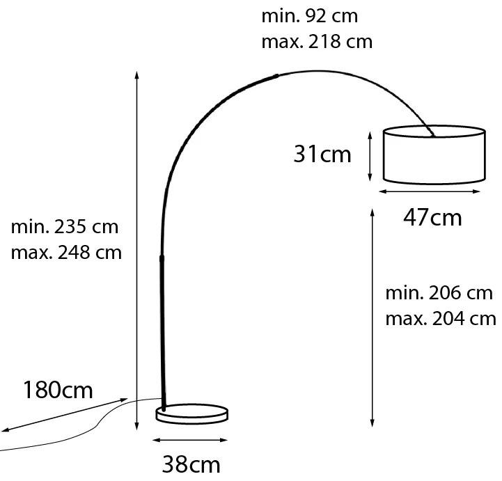 Modern íves állólámpa fekete, dupla fekete-arany árnyalattal - XXL