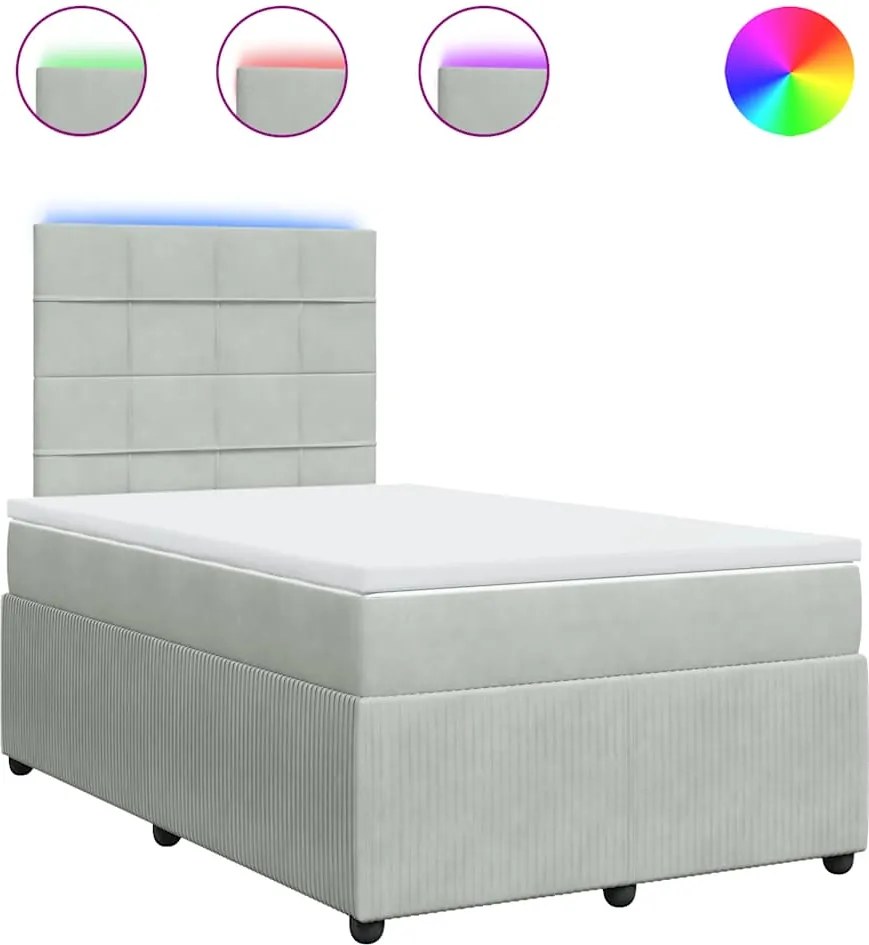 vidaXL világosszürke bársony rugós ágy matraccal 120 x 190 cm