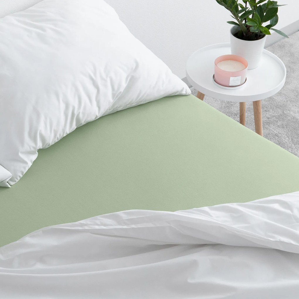 Goldea jersey körgumis lepedő - zsályaszínű 200 x 220 cm