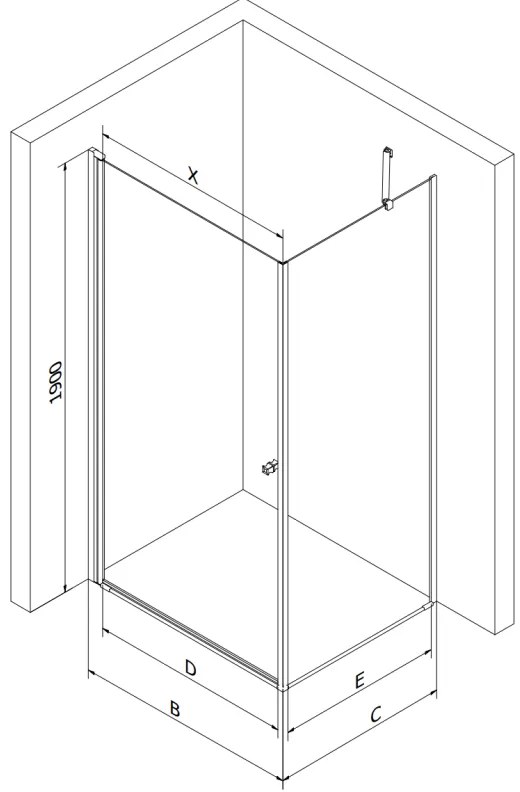 Mexen Pretoria, zuhanykabin 100 (ajtó) x 90 (fal) cm, 6mm átlátszó üveg, arany profil, 852-100-090-50-00