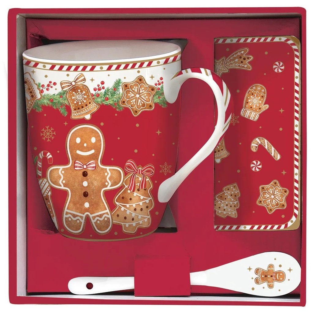 Mézeskalács karácsonyi Porcelán bögre kanállal díszdobozban