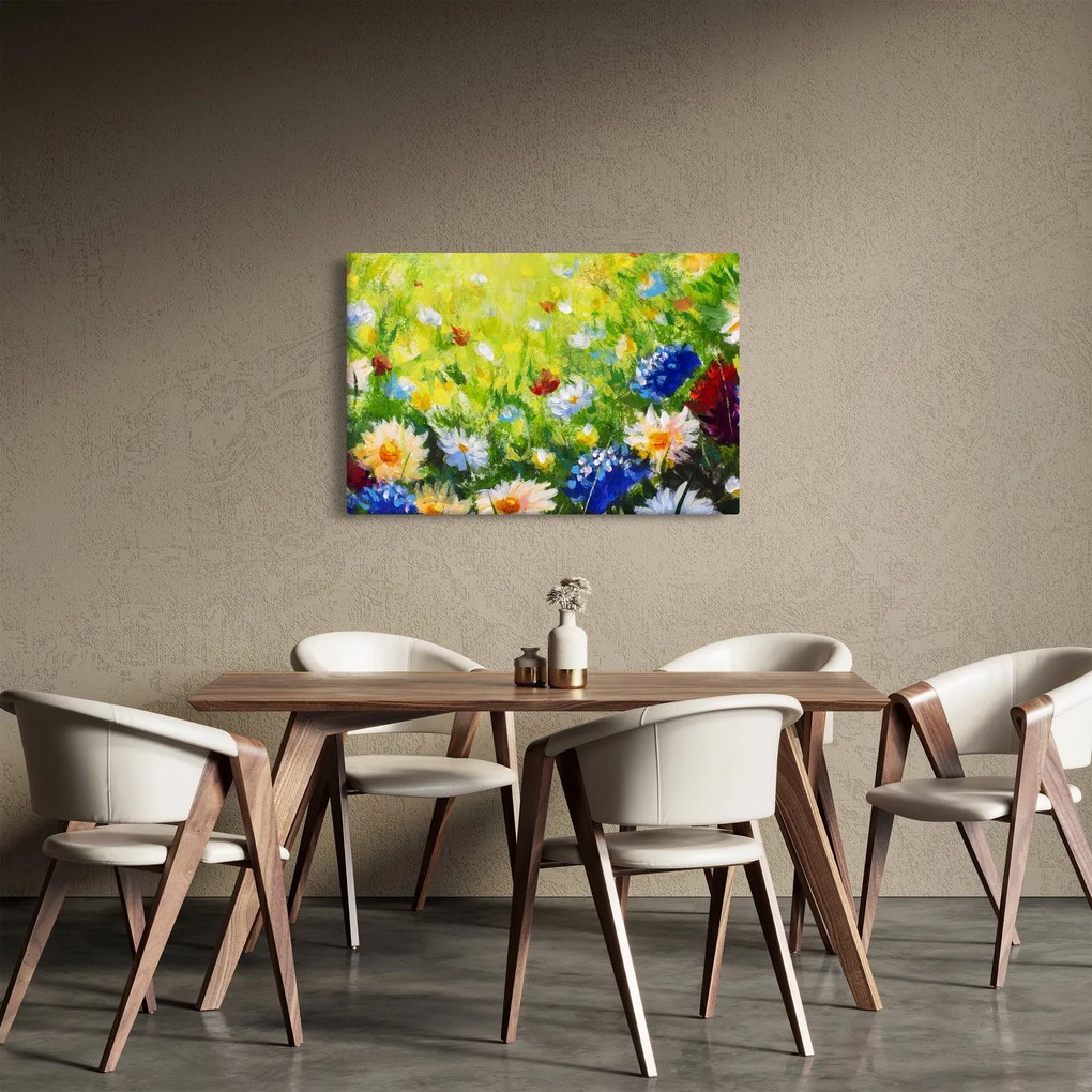 Virágzó rét képe, olajfestmény (90x60 cm)