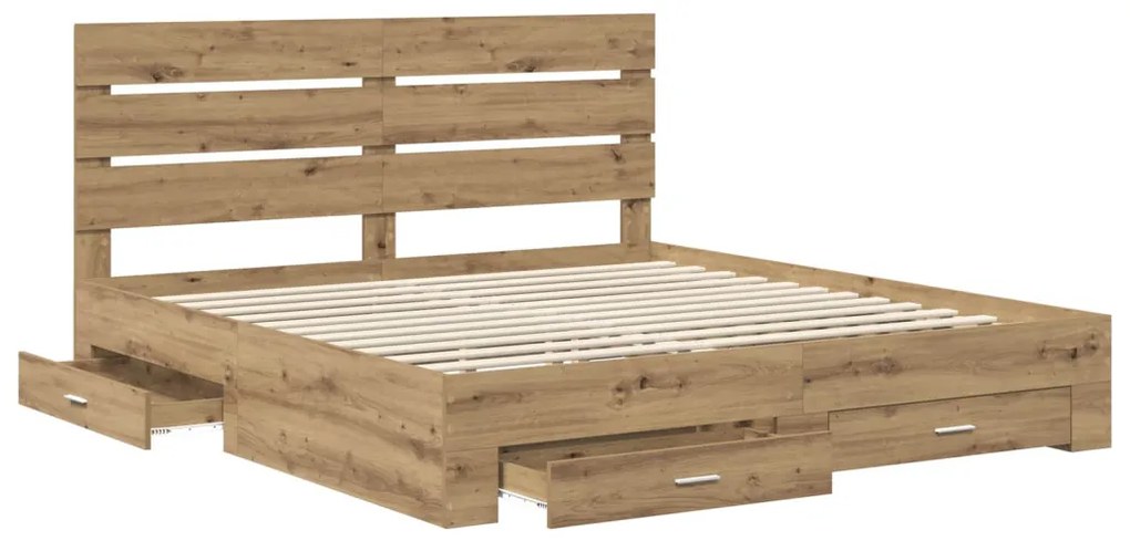 vidaXL Ágykeret fiókkal fejtámlával Artisan tölgy 180 x 200 cm Faanyag