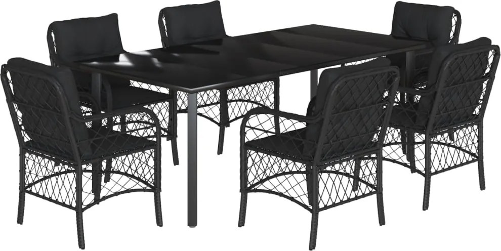 vidaXL 7 részes fekete polyrattan kerti étkezőgarnitúra párnával