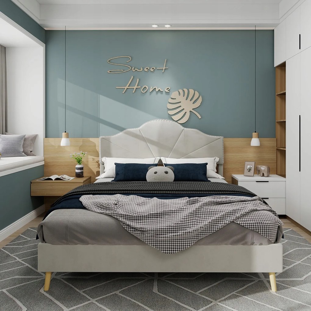 Kárpitozott ágy Franciaágy Gyerekágy 140*200 cm bézs