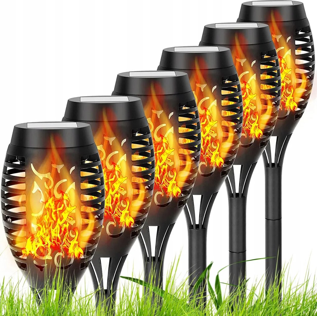 6x Napelemes Kerti Lámpa Fáklya Led Láng Kerti Lámpa Készlet