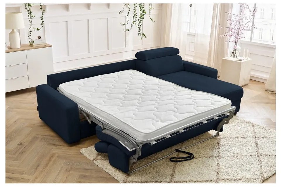 Sötétkék kinyitható sarokkanapé (variálható) Monaco – Bobochic Paris