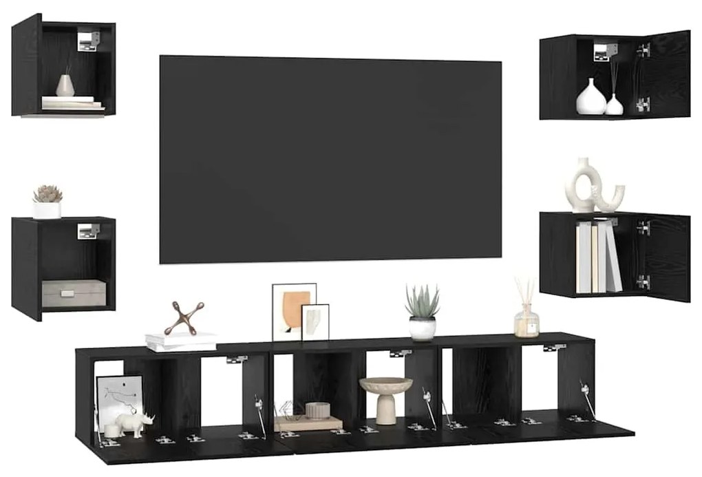 TV szekrény garnitúra Falra szerelhető 7 pcs Musta tammi