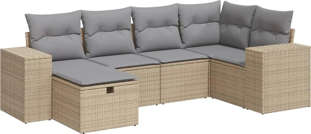 vidaXL 6 részes bézs polyrattan kerti ülőgarnitúra párnával