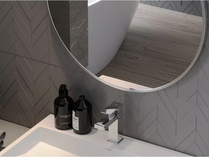 Mexen Loft, kerek fürdőszobai tükör 100 cm, keret színe szálcsiszolt acél, 9850-100-100-000-10