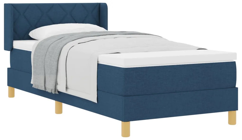 Boxspring ágy matraccal, kék színben, 100 x 200 cm, szövet