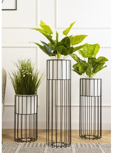 Fém virágcserép LOFT 42x20 cm fekete/fehér