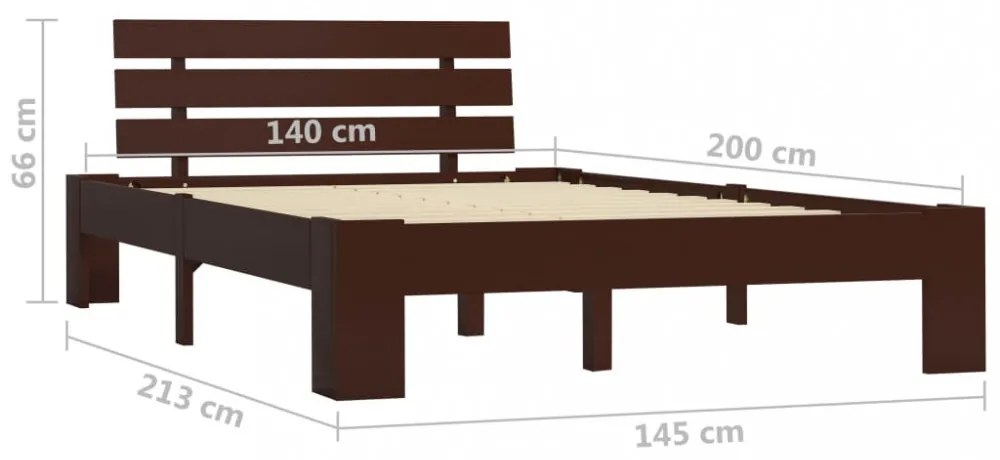 sötétbarna tömör fenyőfa ágykeret 140 x 200 cm