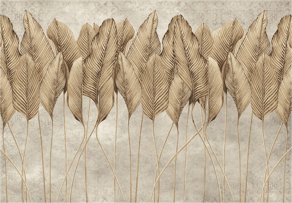 Flizelin fotótapéta Arany levelek textúrán bézs szürke 416x290 +ragasztó