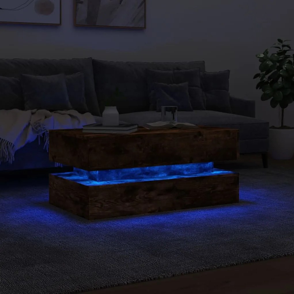 Füstös tölgy színű dohányzóasztal LED-lámpákkal 90x50x40 cm