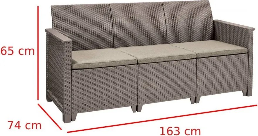 Emma műrattan kerti bútor szett 3 üléses kanapéval chicago asztallal cappuccino színben