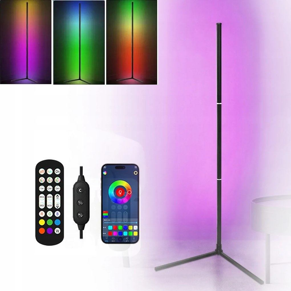 Led Sarok Álló Lámpa Rgb 160CM Távirányító Bluetooth Alkalmazás
