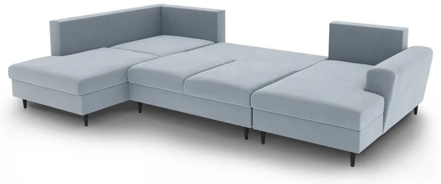 Világoskék bársony kinyitható tárolóhelyes sarokkanapé (bal oldali-U alakú) Kyoto – Cosmopolitan Design