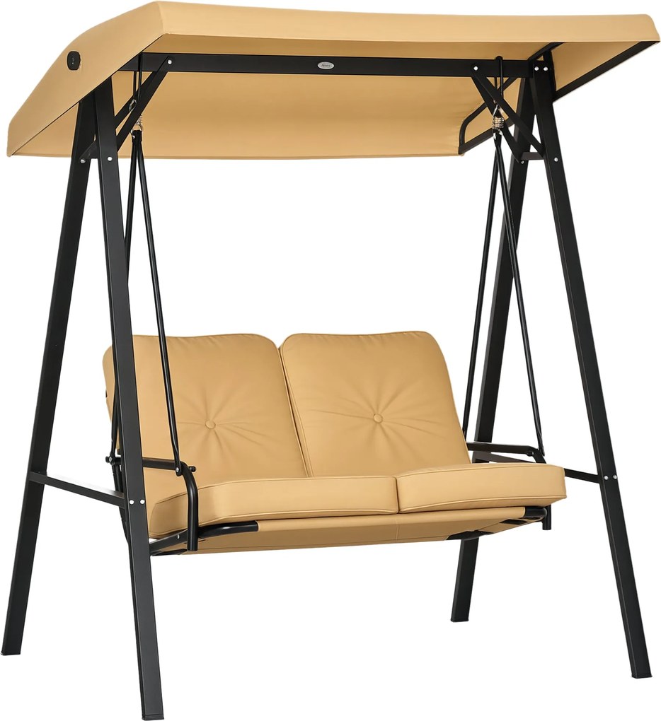 Outsunny 3-Fős Hollywood Hintaágy Állítható Napernyővel, Hintaágy 220kg-ig Terhelhető, Kerti Ágy Kertbe, Teraszra, 138 x 106 x 174 cm, Bézs | Aosom