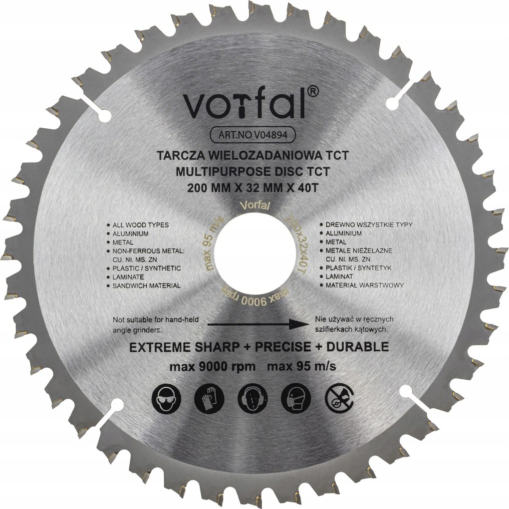 Vágótárcsa Többcélú Fűrész Tct 200X32X40T Fém Fa Kompozit