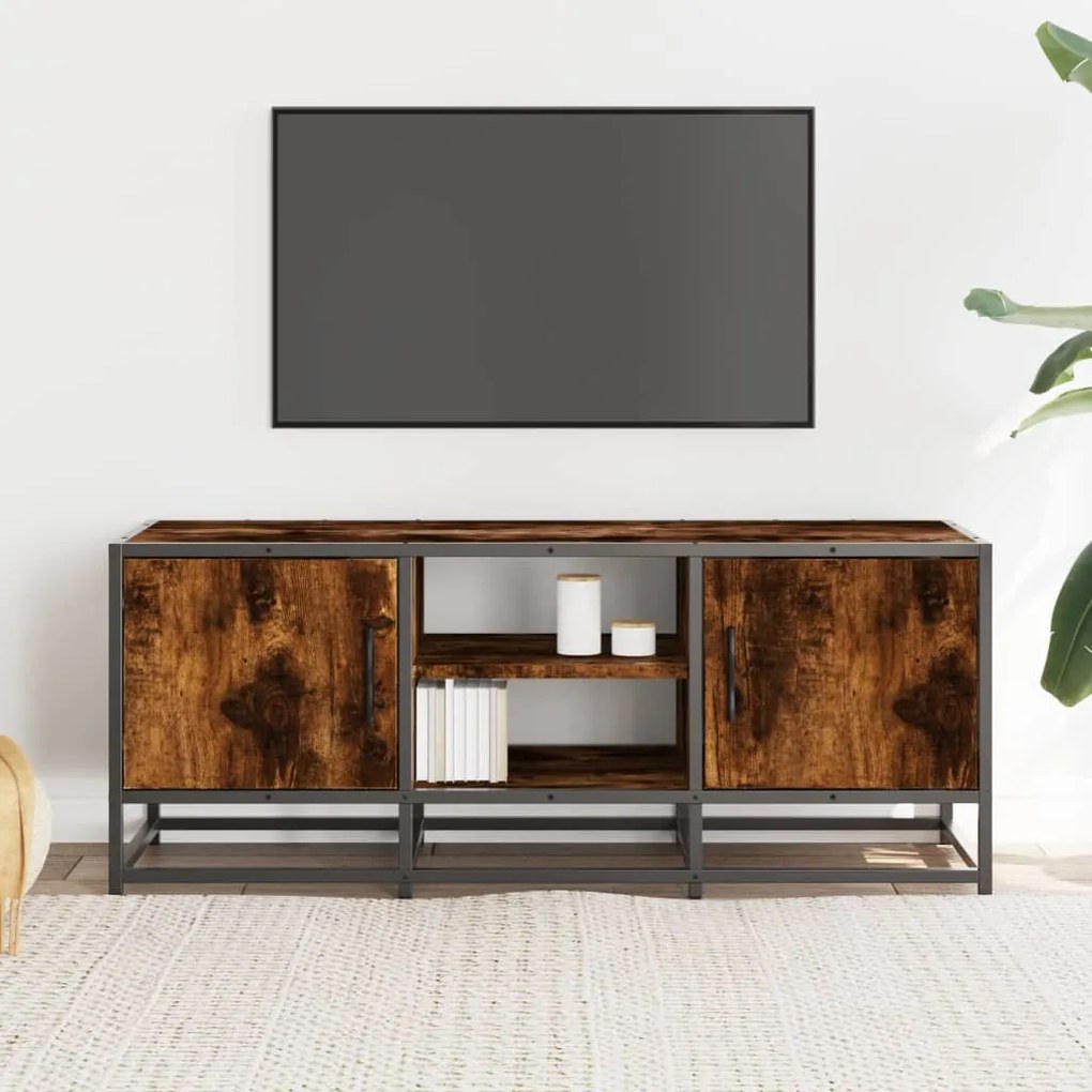 füstös tölgy színű szerelt fa és fém TV-szekrény 100x35x41 cm