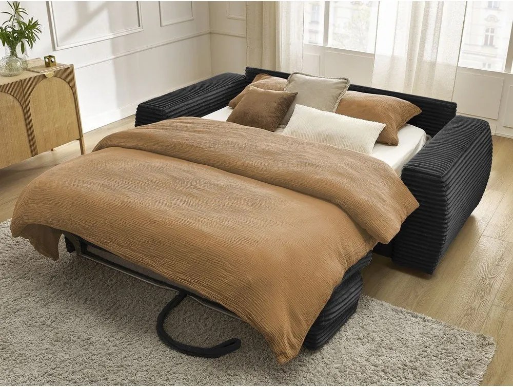 Fekete kordbársony kinyitható kanapé mindennapos alvásra 220 cm Hugo – Bobochic Paris