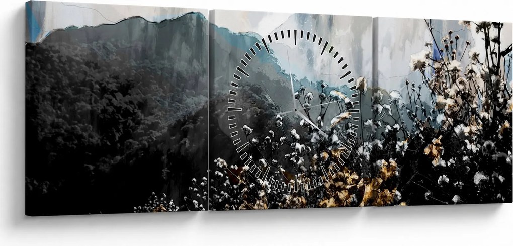 Kép - Vadvirágok illusztrációja (órával) (90x30 cm)