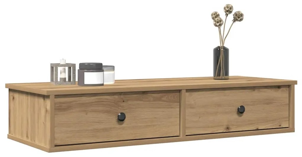 kézműves tölgy szerelt fa falipolc fiókokkal 100 x 37,5 x 19 cm