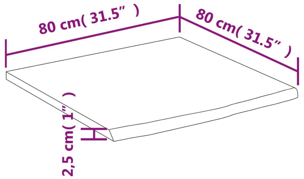 tömör akácfa téglalap alakú asztallap 80 x 80 x 2,5 cm