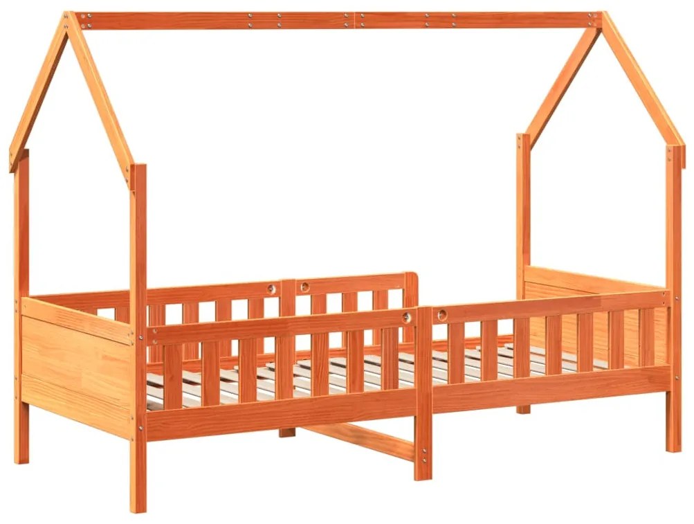viaszbarna tömör fenyőfa házikó gyerekágykeret 80 x 200 cm