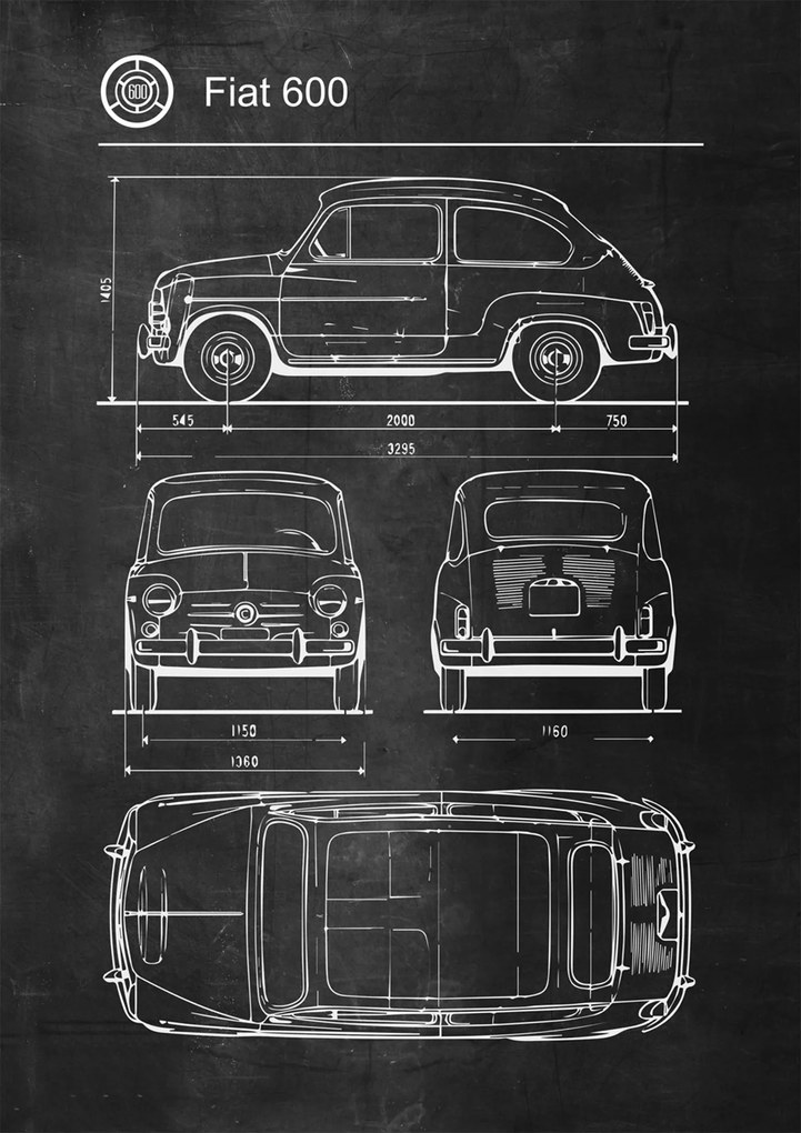 Poszter Fiat 600 Retro Patent Séma