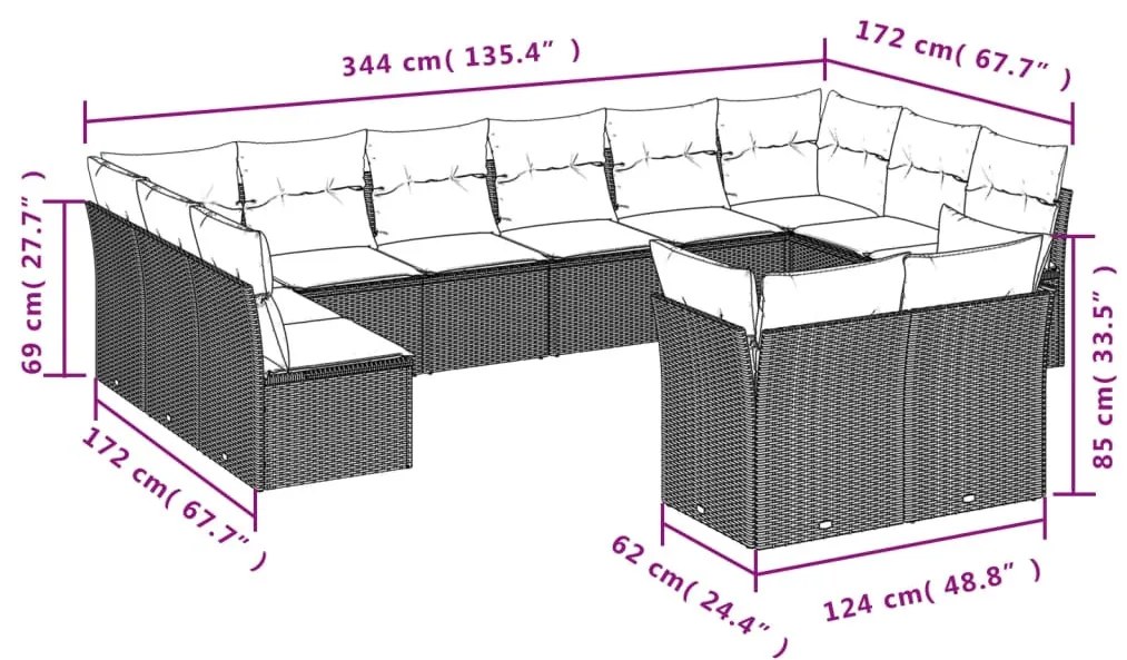 12 részes barna polyrattan kerti ülőgarnitúra párnákkal