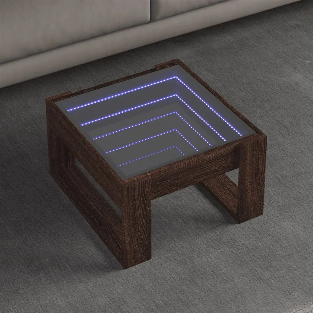 barna tölgy végtelen hatású LED-es dohányzóasztal 50x53x30 cm