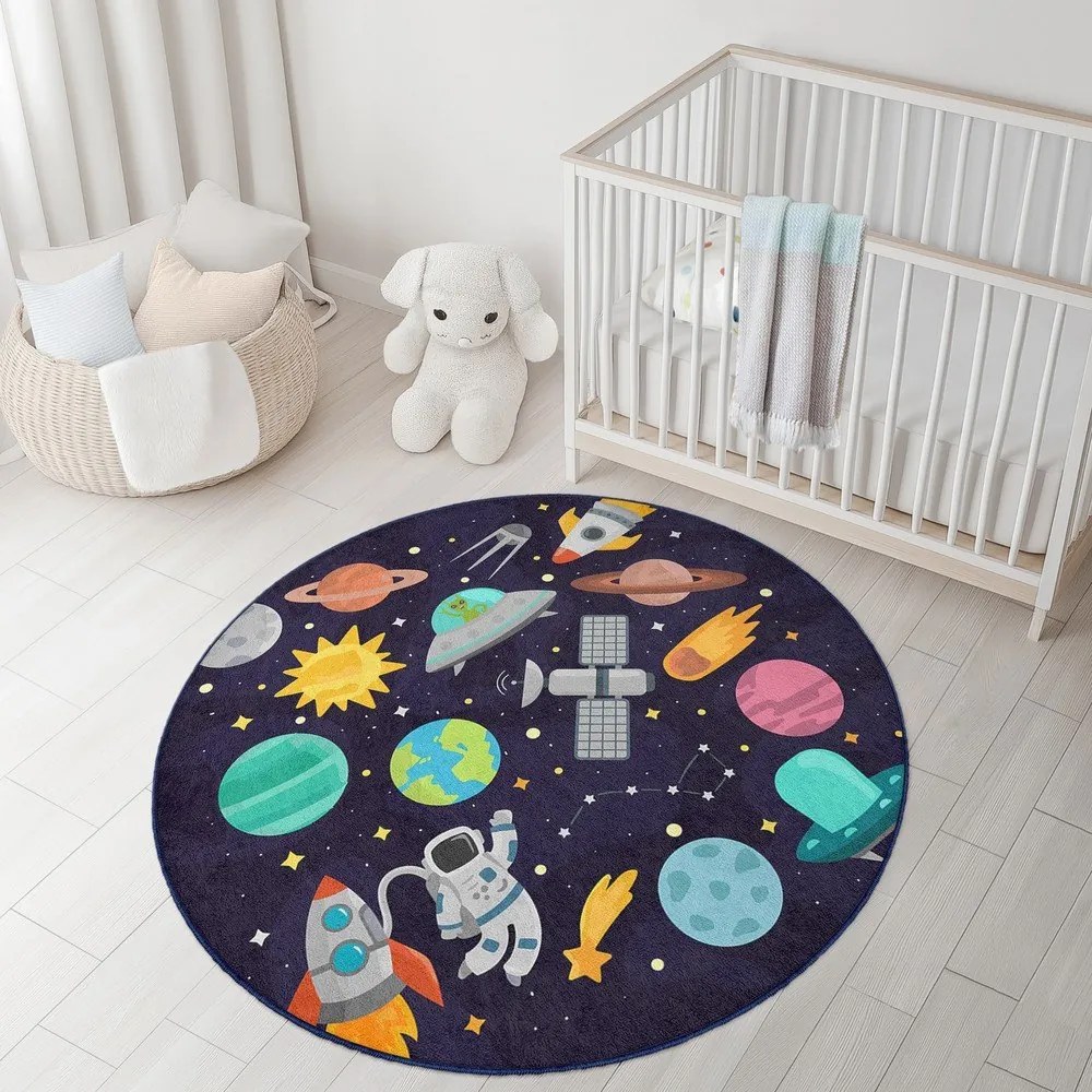 Sötétkék mosható gyerek játszószőnyeg ø120 cm Into The Space – Mila Home
