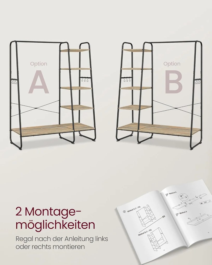 VASAGLE ruhatartó állvány, 45 × 120 × 160 cm, türkizbarna-fekete