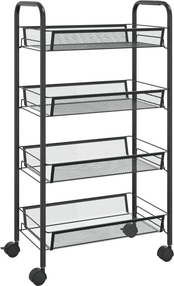 vidaXL fekete 4 szintes vas konyhai kerekes kocsi 46 x 26 x 85 cm