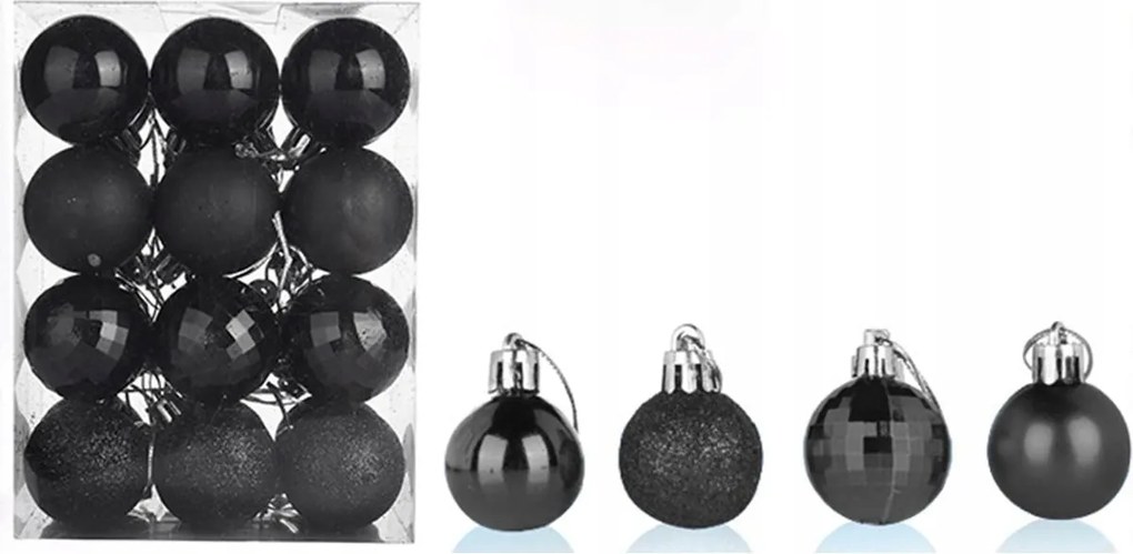 Karácsonyfadísz fekete 4 cm 24 db-os szett