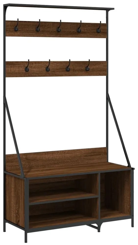 barna tölgyszínű ruhafogas cipőpolccal 100x41x184 cm
